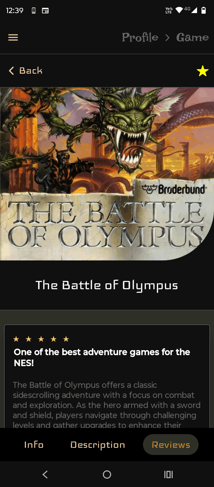 Image of game screen in the mobile application.