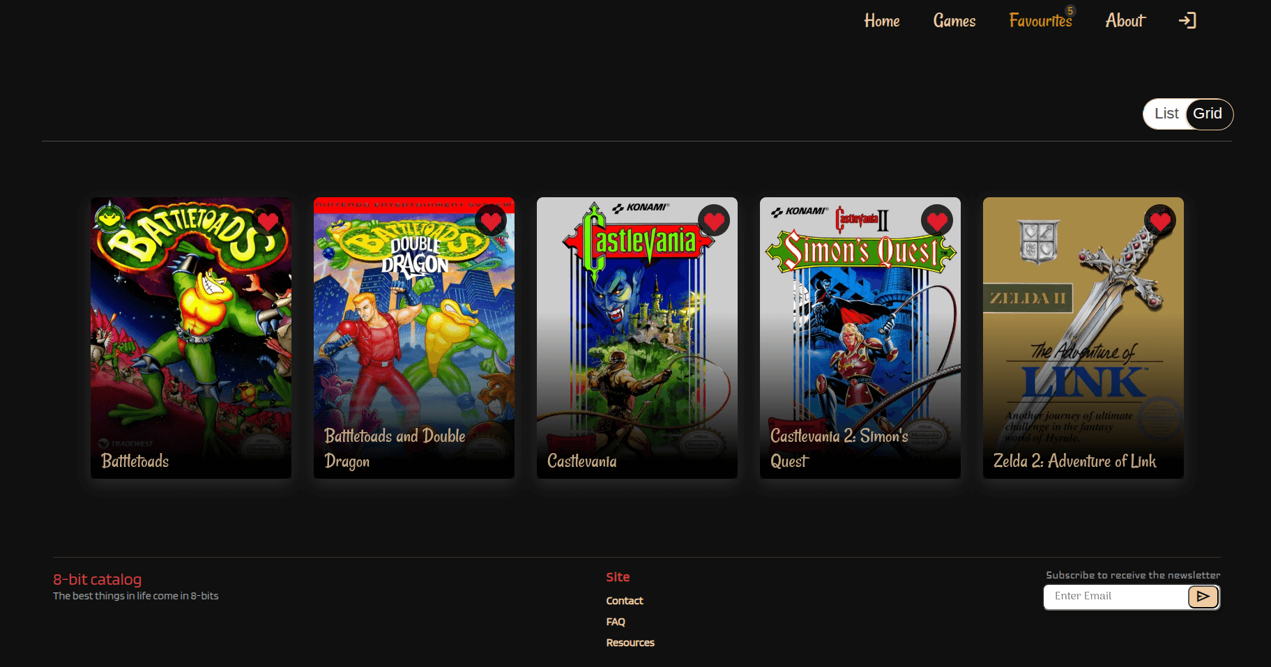 8-bit Catalog Favourites Page