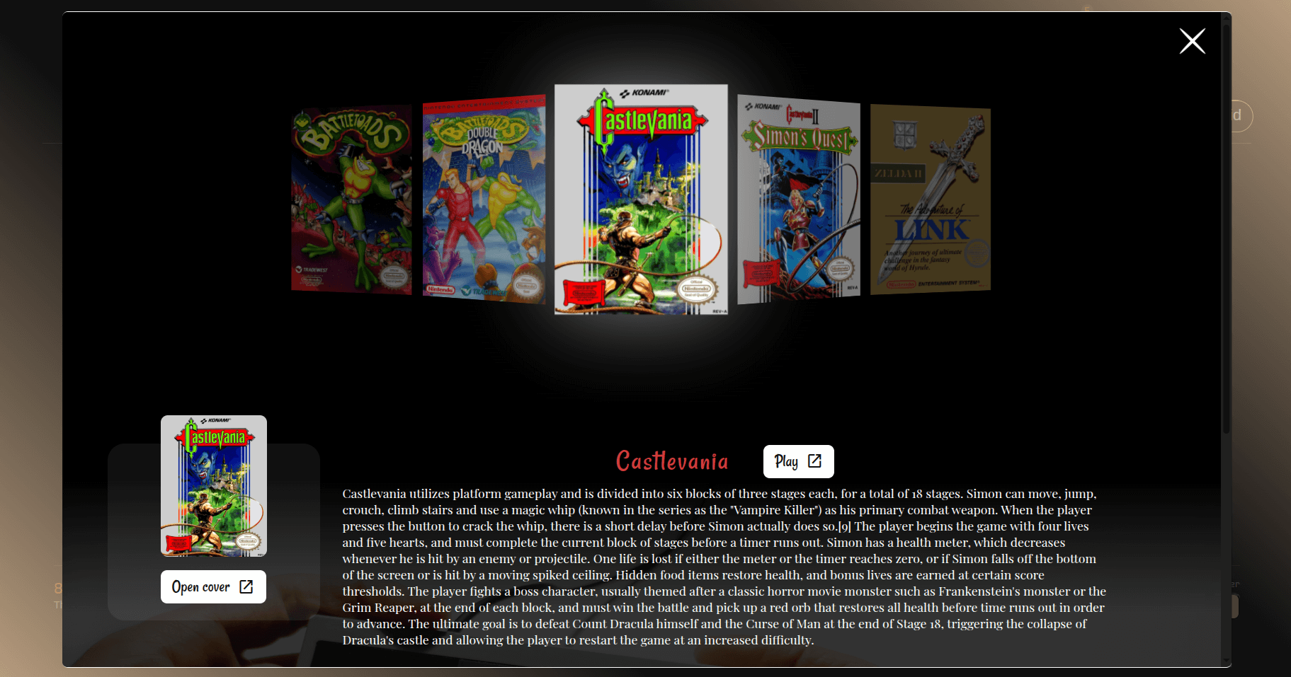 8-bit Catalog Game Modal